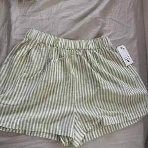 Billabong High Waist Green and White Striped Shorts